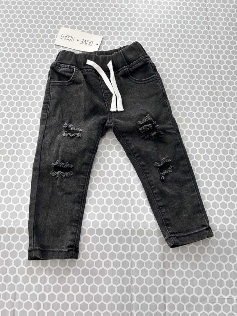NWT Olive + Scout Kids' Black Distressed Drawstring Jeans.          Size 12-18M